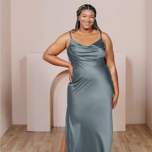 Revelry satin skye dress in eucalyptus.